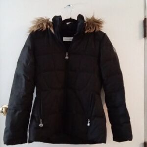 Calvin Klein Black Puffer Jacket with Faux Fur Trim
